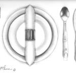 "Personal Dinnerware", 9"x12" pencil drawing.